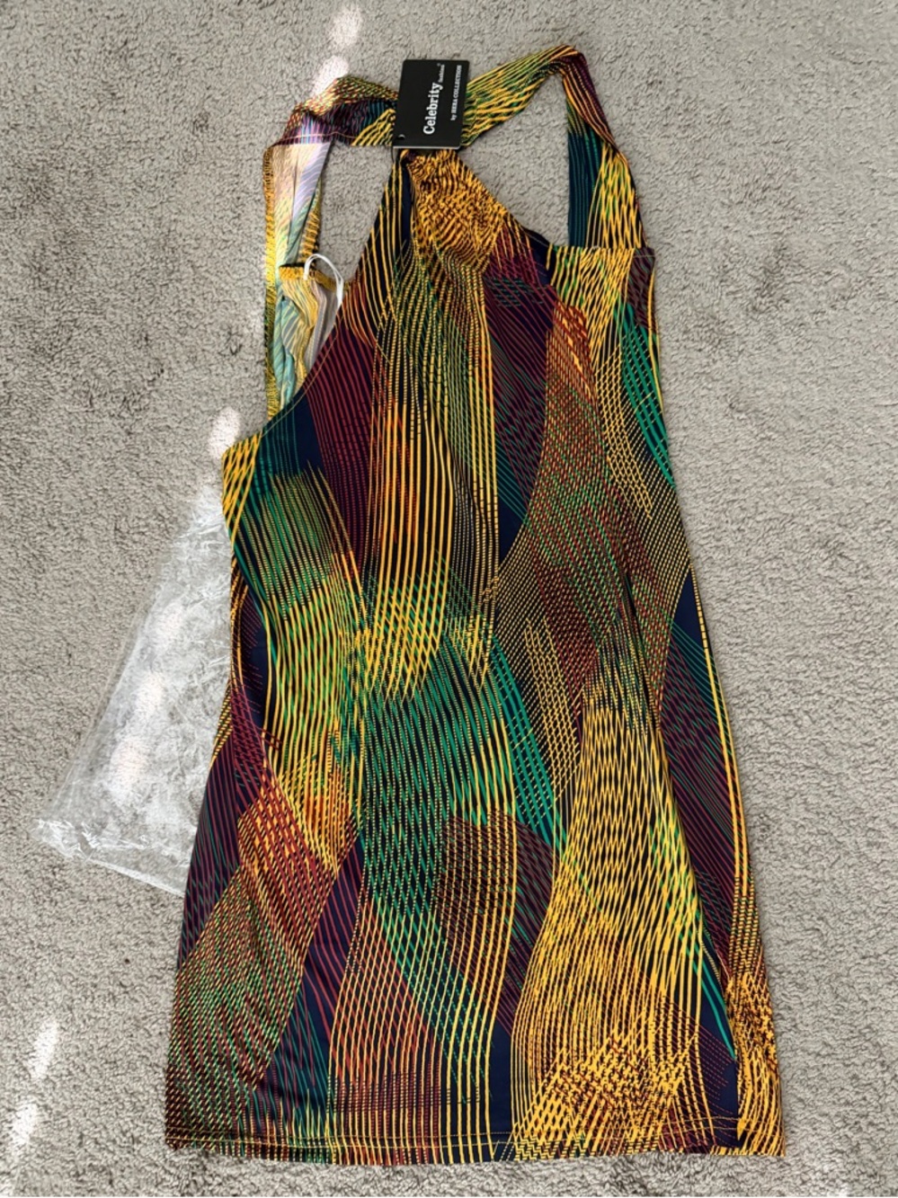 Celebrity Fit Me Multicolor Wave Print Racerback Dress